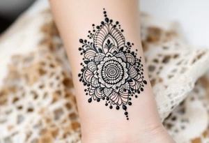 Indian style Henna tattoo for the inner wrist include the word pain in small font tattoo idea