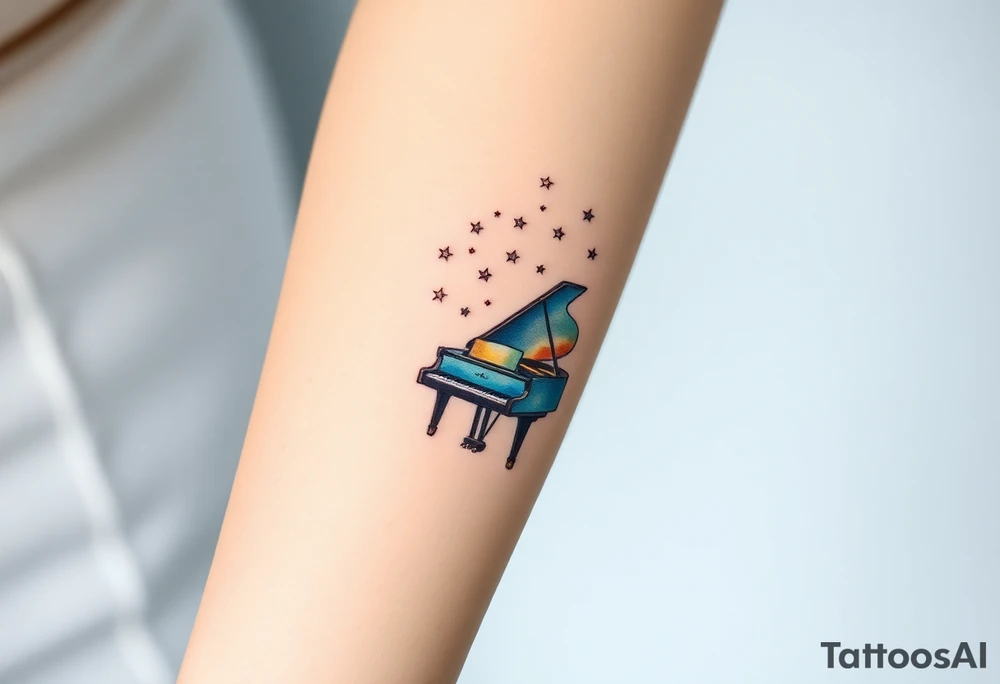 Grand piano under stars tattoo idea