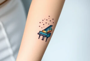 Grand piano under stars tattoo idea