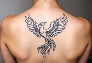 magnificent phoenix rising from golden flames with trailing embers tattoo idea