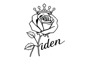 Rose with a kings crown above it and the name Aiden large Infront of it going to the right tattoo idea