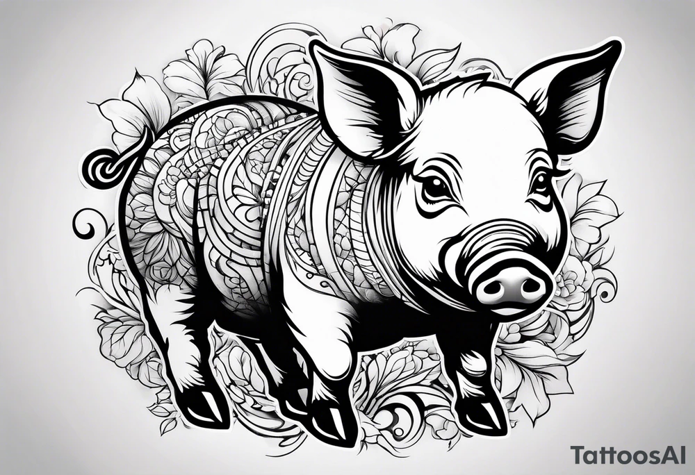 cute piglet tattoo idea
