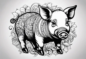 cute piglet tattoo idea