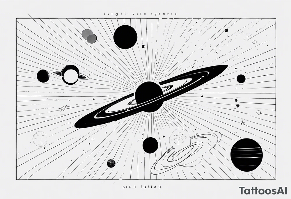 Solar system in straight vertical line in order from sun tattoo idea
