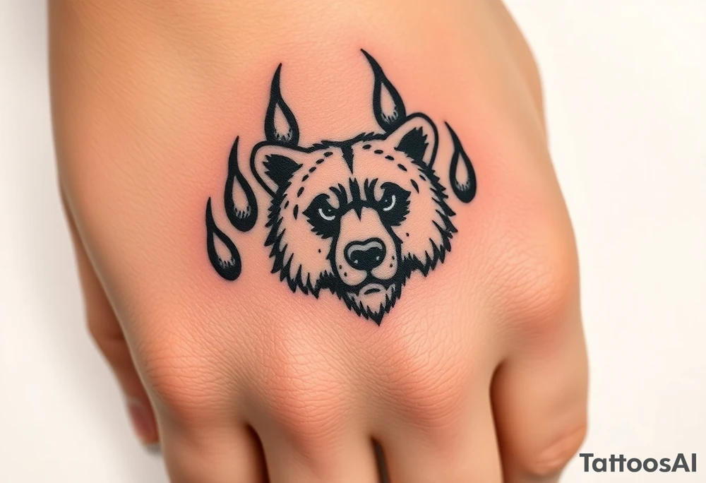 Bears paw with bear face in the middle tattoo idea