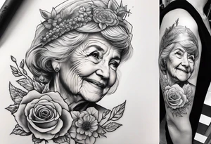 Memorial tattoo in honor of grandma containing an acorn and also angel tattoo idea
