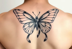ethereal butterfly with flowing silk HIV-positive symbol ribbons in moonlight tattoo idea