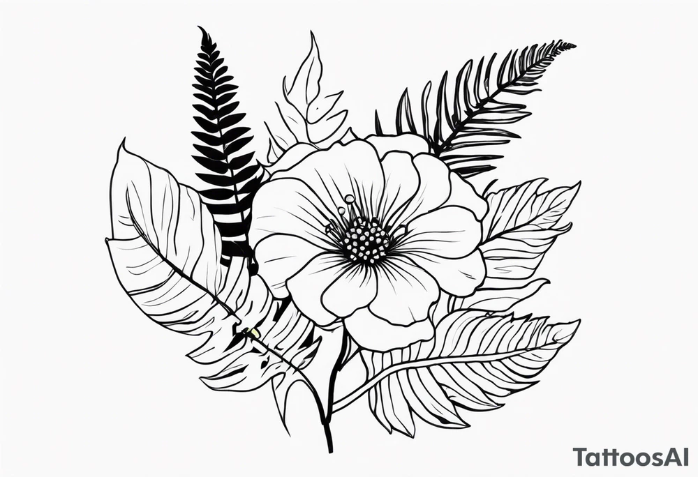 Flower, date, fern tattoo idea