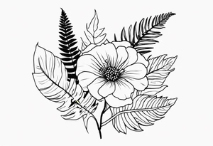 Flower, date, fern tattoo idea