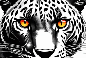 Facial of an angry panther with red-orange eyes tattoo idea