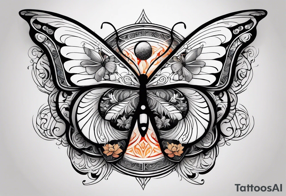 Delicate butterfly design with one wing embodying air and earth, the other wing symbolizing fire and water, with a soft yin-yang symbol subtly woven into the center for balance and harmony. tattoo idea