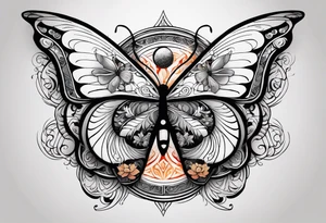 Delicate butterfly design with one wing embodying air and earth, the other wing symbolizing fire and water, with a soft yin-yang symbol subtly woven into the center for balance and harmony. tattoo idea