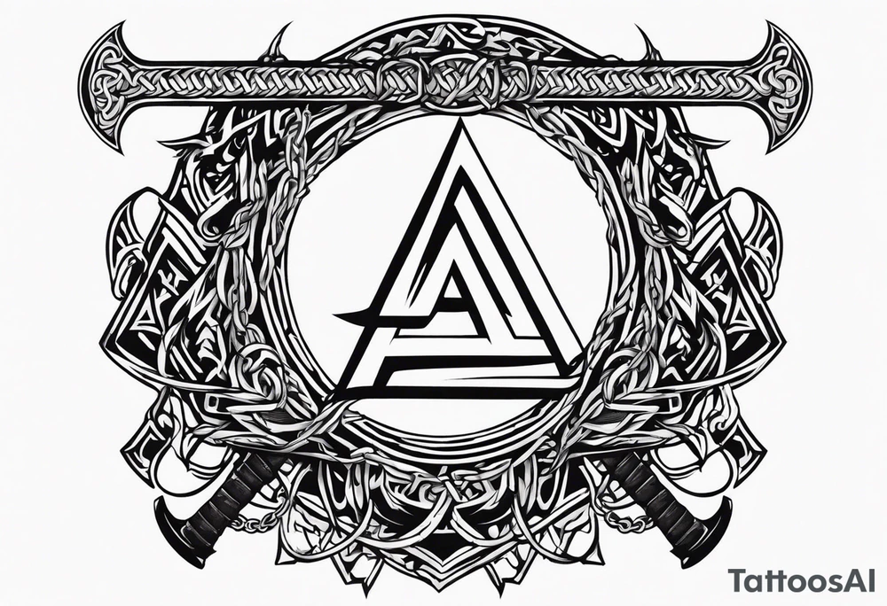 Valhalla sword shield dragon axe Valknut barbed wire chains fire tattoo idea Valhalla sword shield dragon axe Valknut barbed wire chains fire tattoo idea