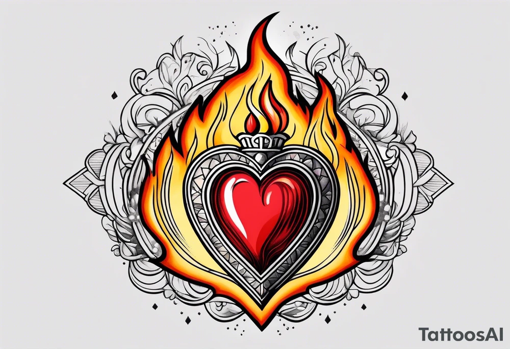 sacred heart vintage traditional tattoo flames tattoo idea