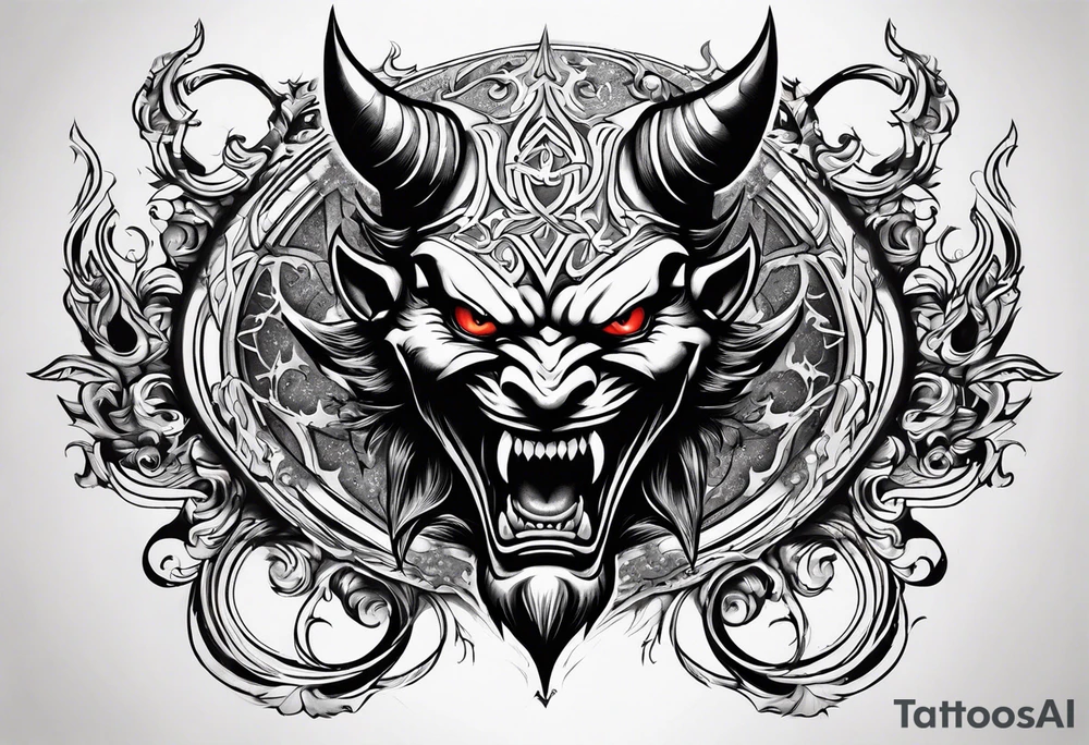 angry devil for a chest gothic style tattoo idea