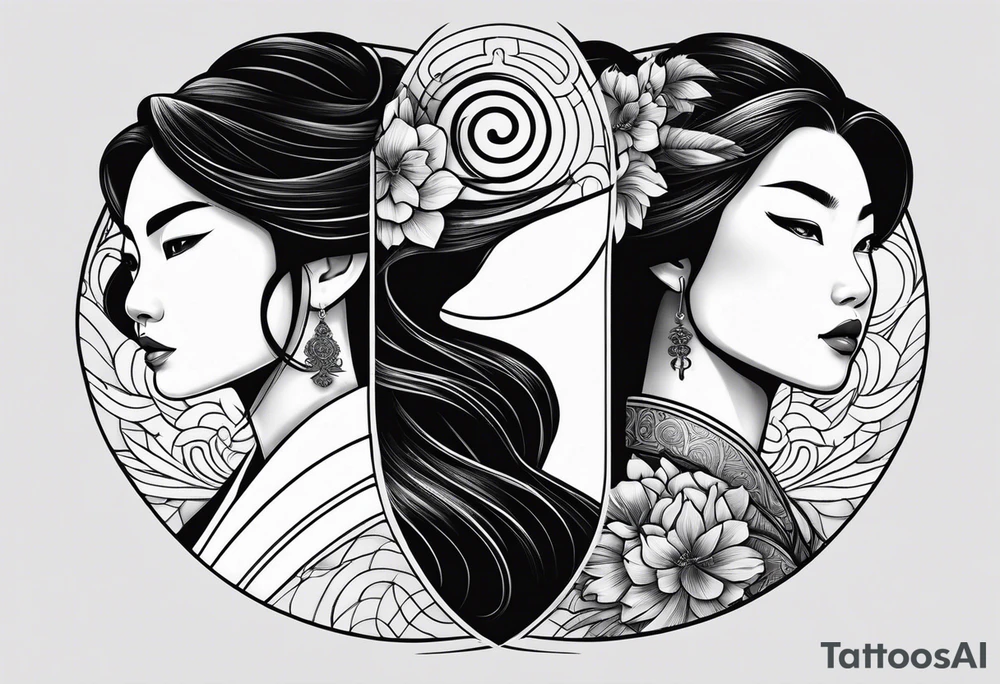 Mulan split face yin & yang tattoo idea