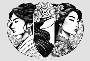 Mulan split face yin & yang tattoo idea