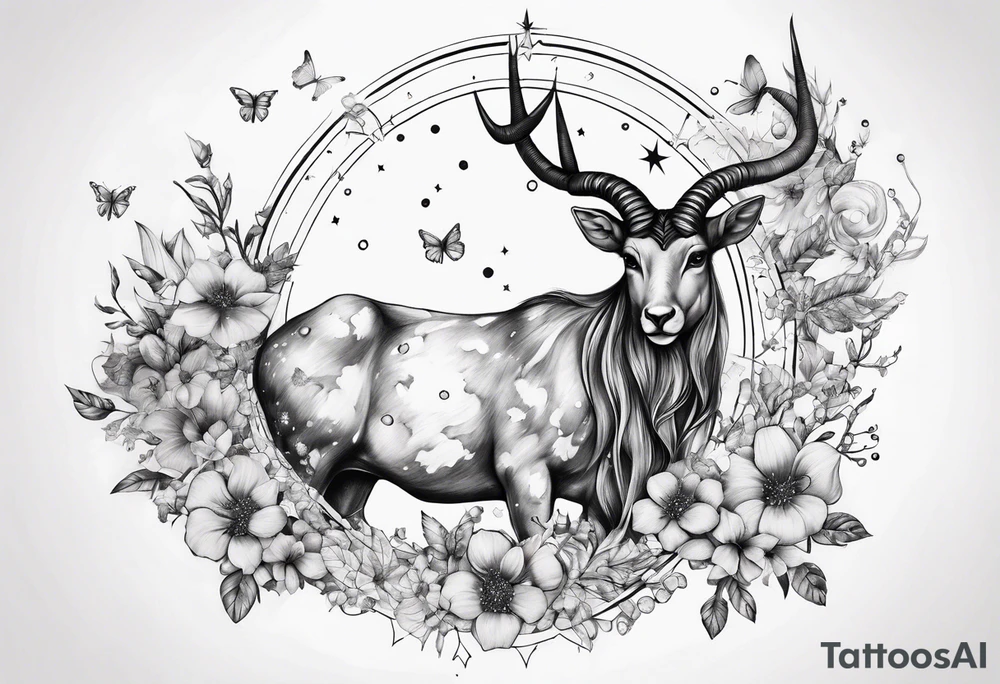 Capricorn constellation with butterflies sleeve tattoo idea Capricorn constellation with butterflies sleeve tattoo idea