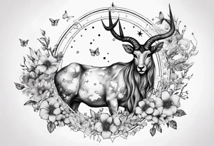 Capricorn constellation with butterflies sleeve tattoo idea