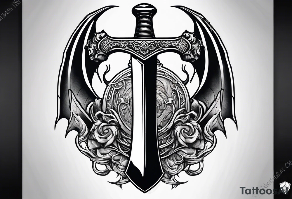 Valhalla sword shield dragon axe tattoo idea