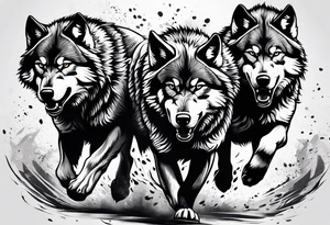 a pack muscular of wolves running together tattoo idea