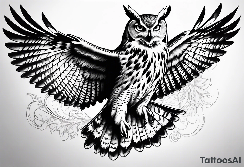 a majestic owl flying tattoo idea