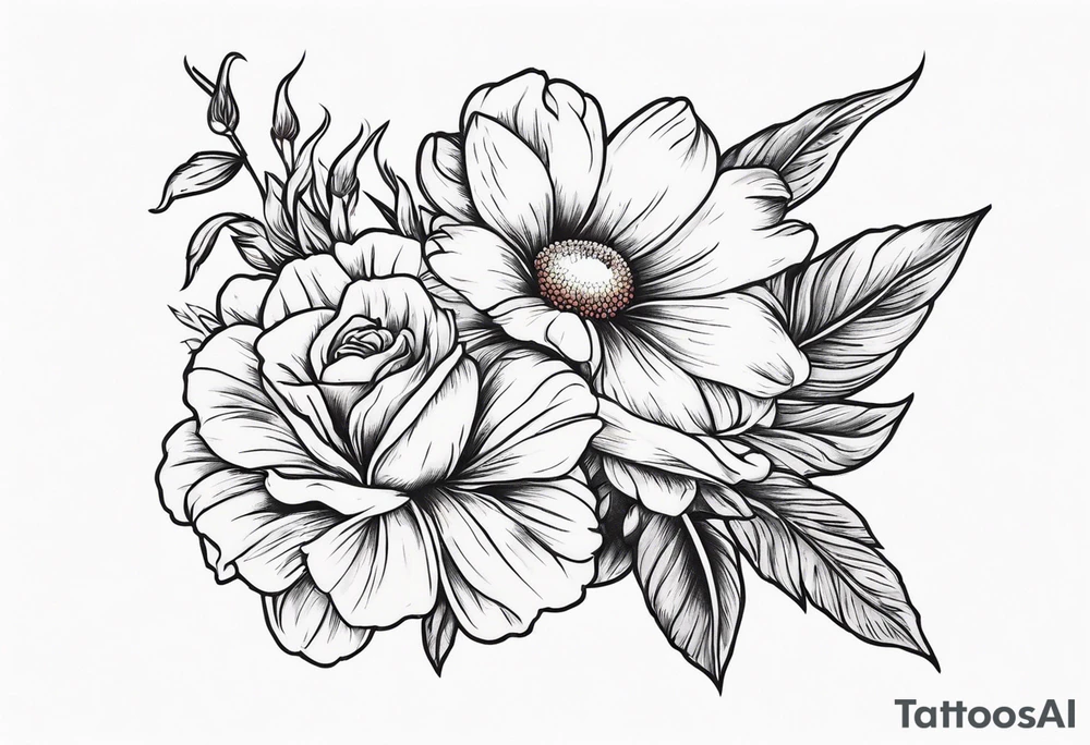 A daisy and a rose with gladiolus flowers weaving through tattoo idea A daisy and a rose with gladiolus flowers weaving through tattoo idea