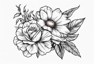 A daisy and a rose with gladiolus flowers weaving through tattoo idea