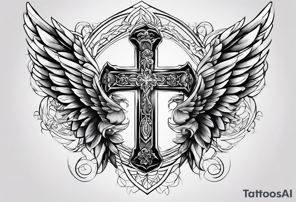 Brother and sister tattoo for mother passing away with a cross on my tricep and a wing in by bicep tattoo idea