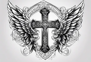 Brother and sister tattoo for mother passing away with a cross on my tricep and a wing in by bicep tattoo idea