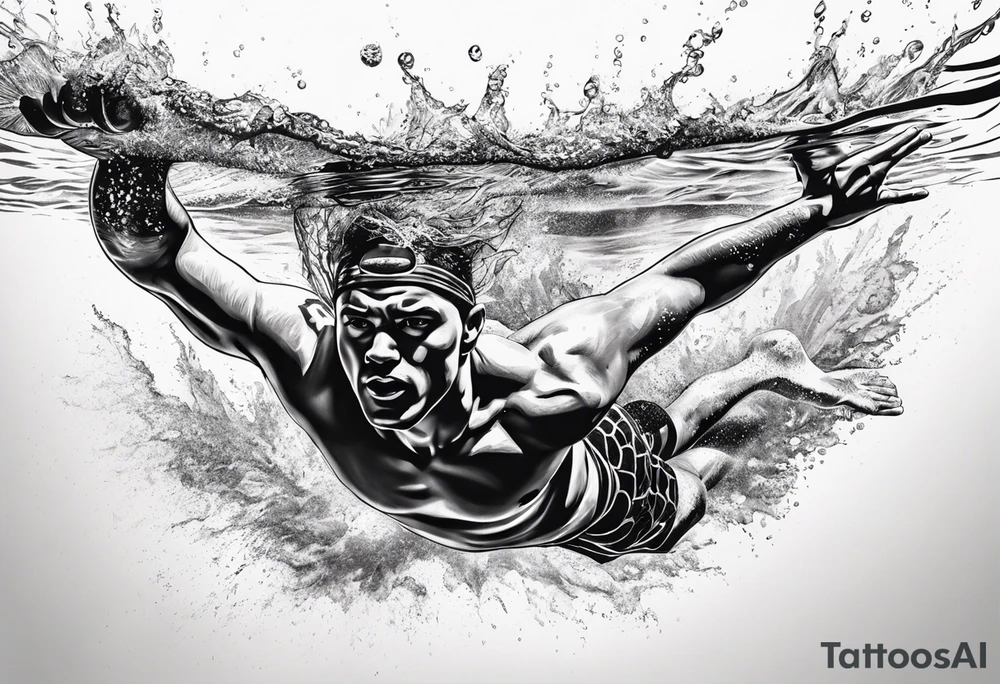 swimmer from underneath the water swimming crawl tattoo idea