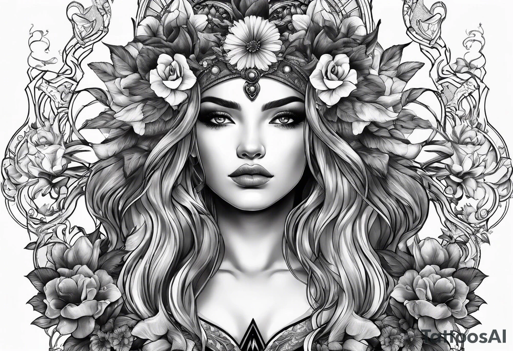 Oceane with a warrior and a beautiful garden tattoo idea