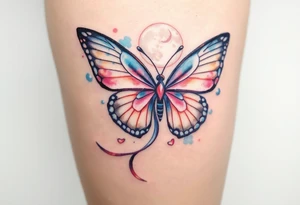 ethereal butterfly with flowing silk ribbons in moonlight tattoo idea