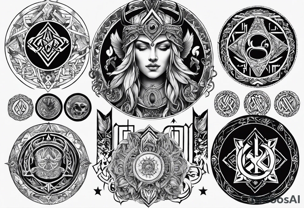 gods of Scandinavian mythology and runes tattoo idea