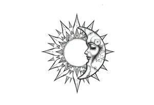 celestial sun and moon embrace with constellation patterns tattoo idea