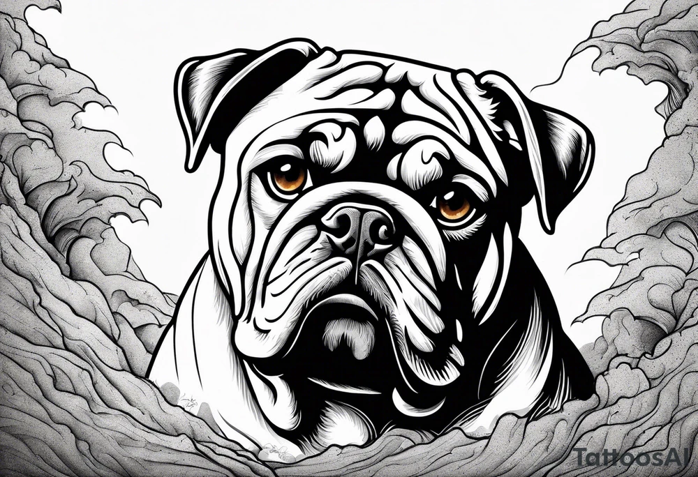 Abseiling bulldog sand blasting tattoo idea
