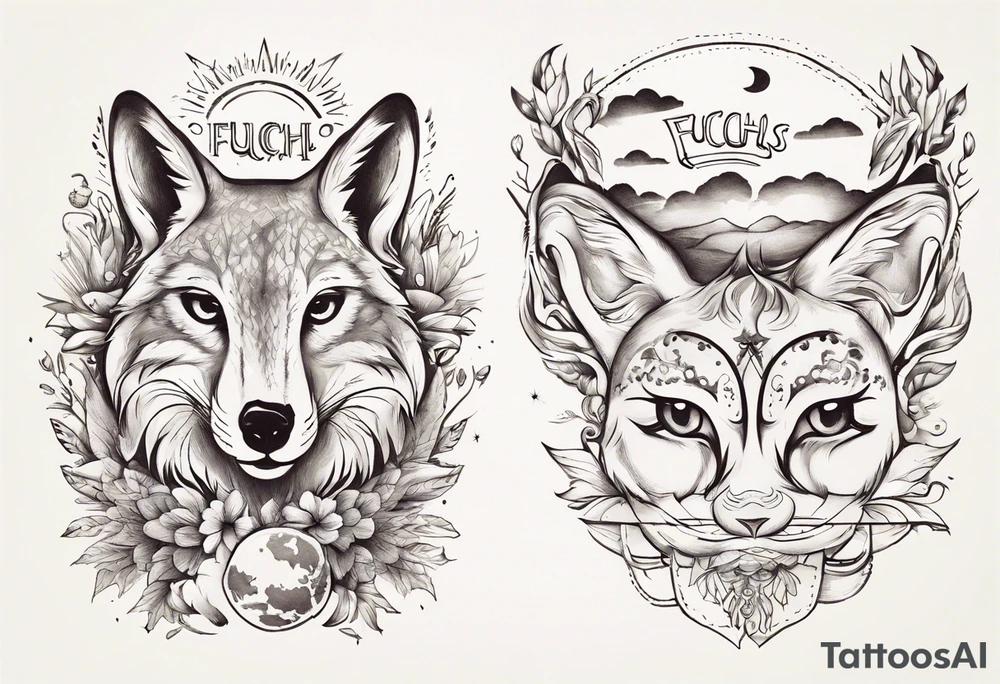 Fuchs und Eule unter der Sonne mit dem Schriftzug Sapere Aude tattoo idea