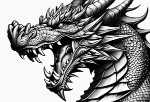 Dragon with dumbbell in mouth tattoo idea