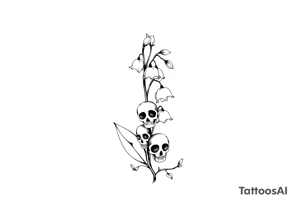 Lily of the valley tattoo vine wrap around with skulls in place of flower tattoo idea