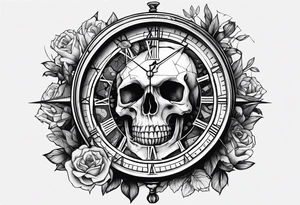 Broken clock with skeleton fingers on hand tattoo idea