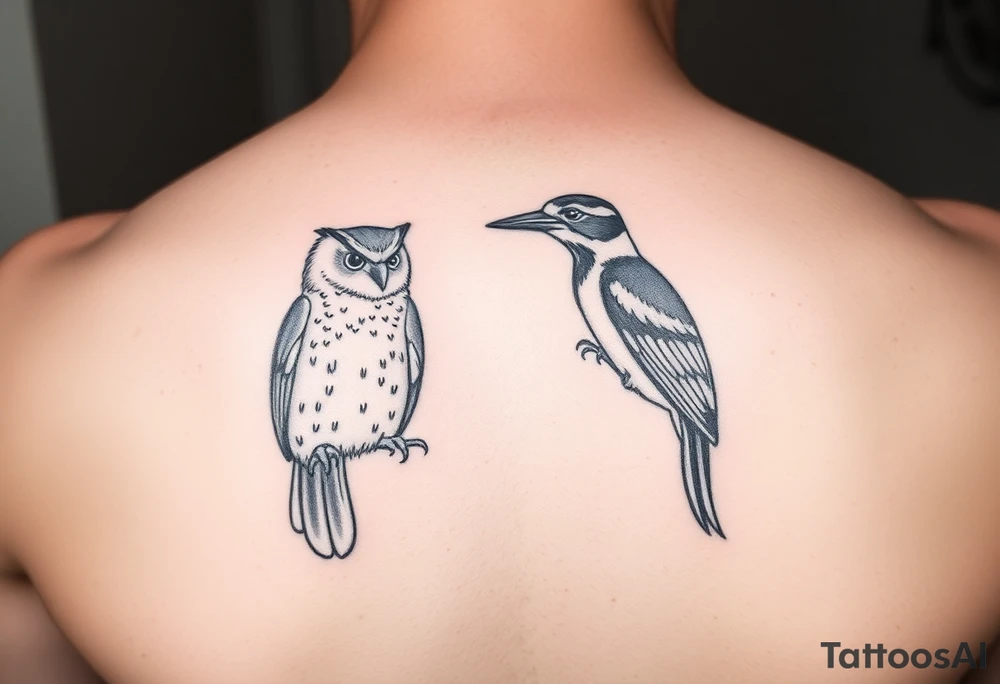 Owl and woody woodpecker tattoo idea