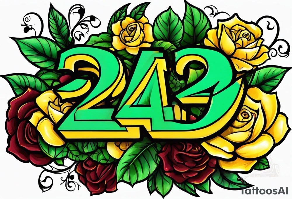 Number 24 with colors green, yellow, maroon and black tattoo idea