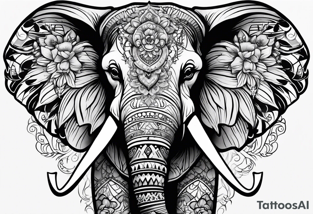 Elephant full back tattoo with flowers tattoo idea