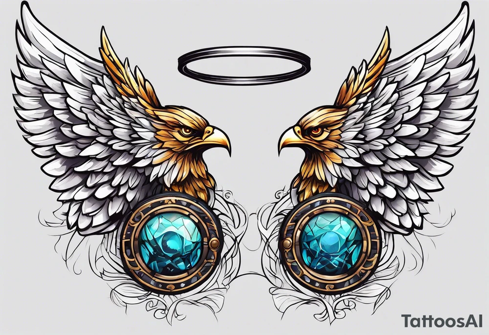 a pair of wings with a halo above them tattoo idea