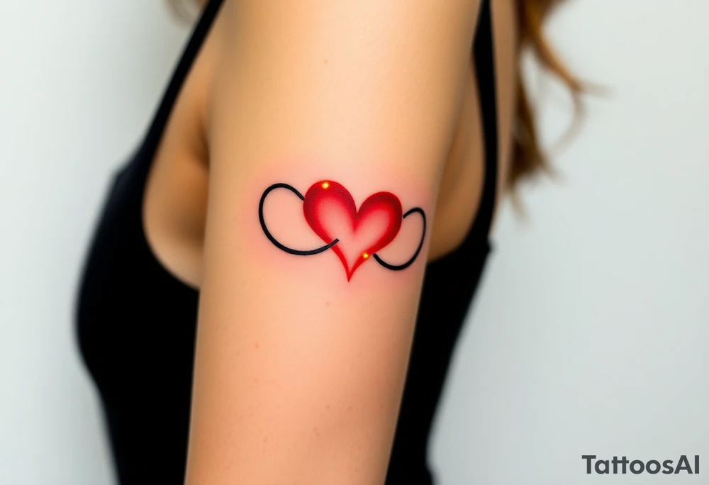 A fiery infinity symbol with a glowing red hearts tattoo idea