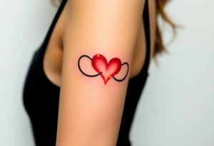 A fiery infinity symbol with a glowing red hearts tattoo idea
