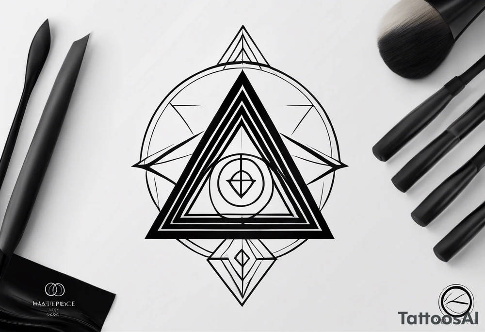 veey Minimalistic tattoo that will have three simple filled in shapes placed in a triangle formation. The top shape will be a geometric heart that symbolizes health. The bottom left will have a compass rose as a symbol for purpose. The bottom right will have three circles placed in a triangle formation to symbolize family. Tattoo should be minimalist with just the shapes filled in and no ornaments tattoo idea