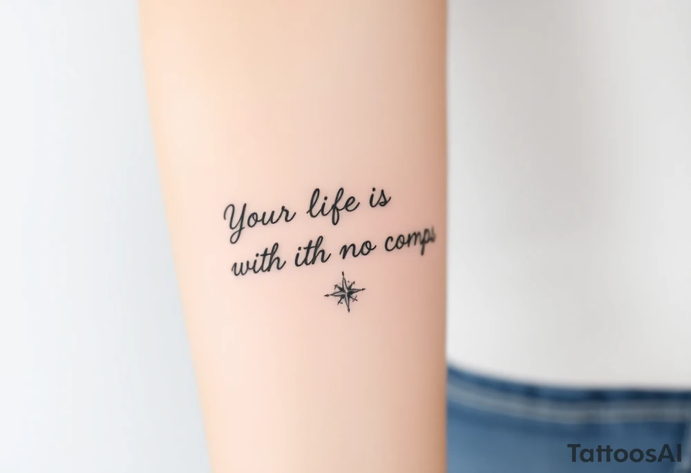 ‘Your life is a map with no compass’. With a small compass symbol tattoo idea ‘Your life is a map with no compass’. With a small compass symbol tattoo idea