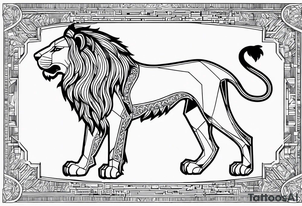 the outline of Iraqs map, inside it should be a Babylonian inspired lion tattoo idea