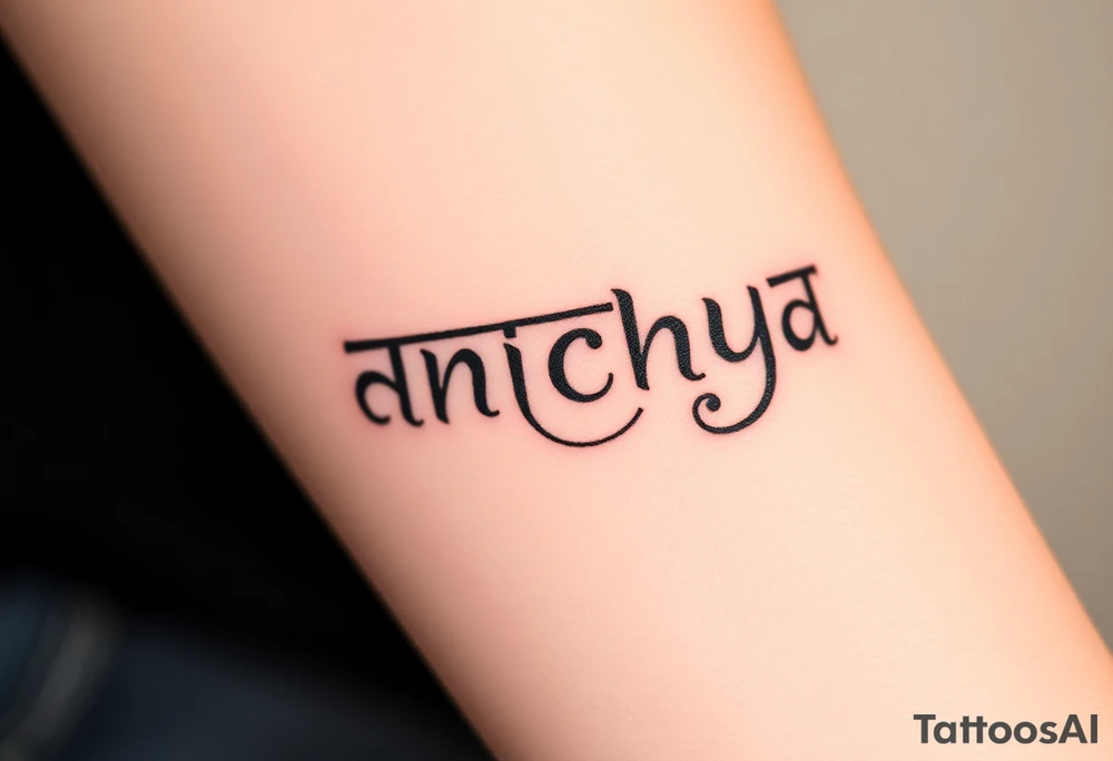 Create a tattoo that writes the Hindi word "Anichya" with A circle or spiral, which represents the cyclical nature of life and death tattoo idea